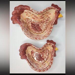 Temptations by Tara Nesting Rooster Bakers Bowls 1 & 0.5 Qt Old World Cranberry